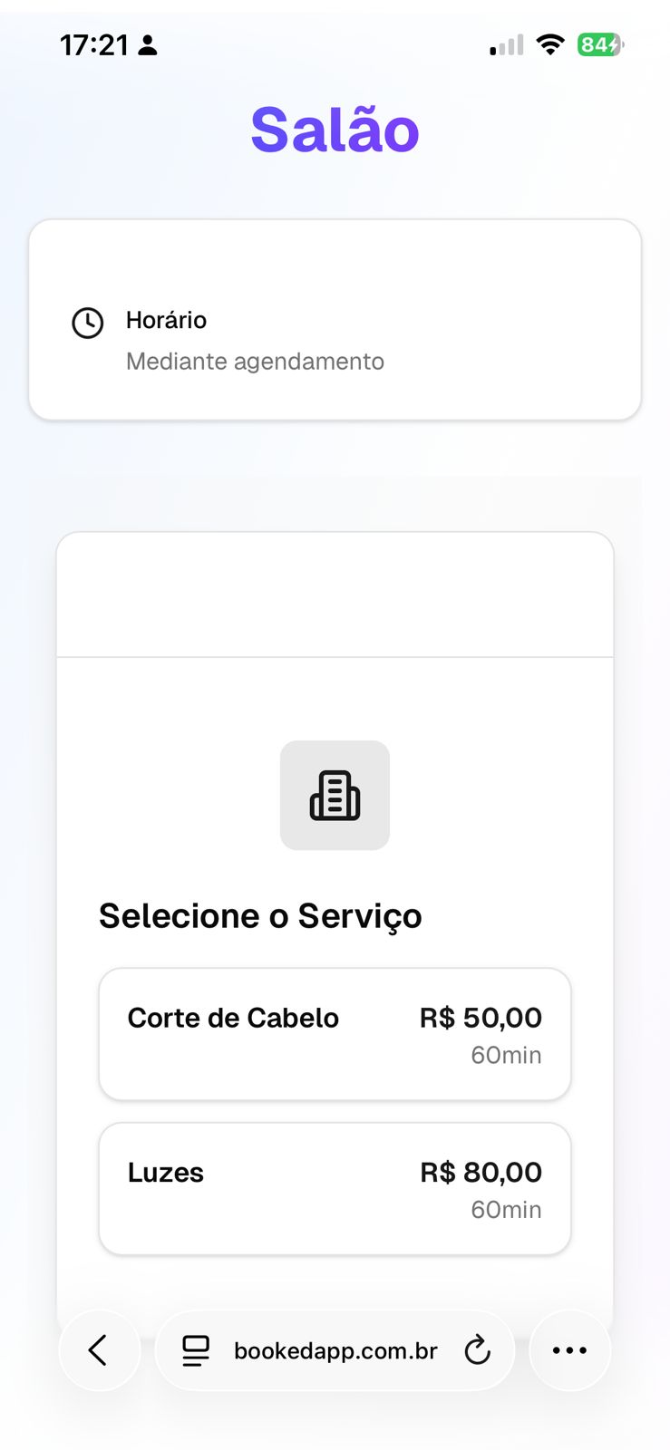 Página de agendamento do Booked App